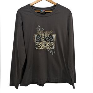 Laurel Burch Long Sleeve Polka Dot Cats Graphic Tee Size XXL